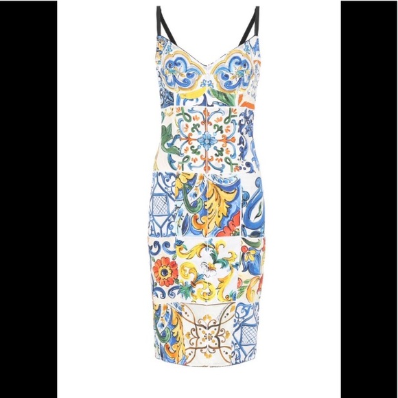 DOLCE & GABBANA Maiolica Printed Charmeuse Dress - Picture 2 of 10
